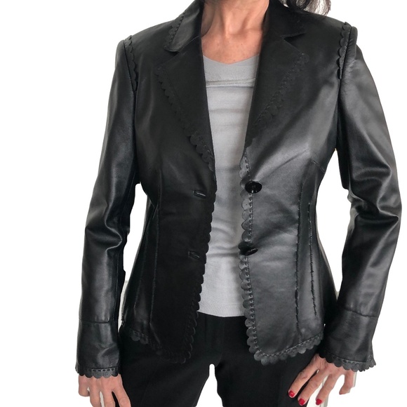 Basler Black Scalloped Edge Lamb Leather Jacket - Picture 2 of 8